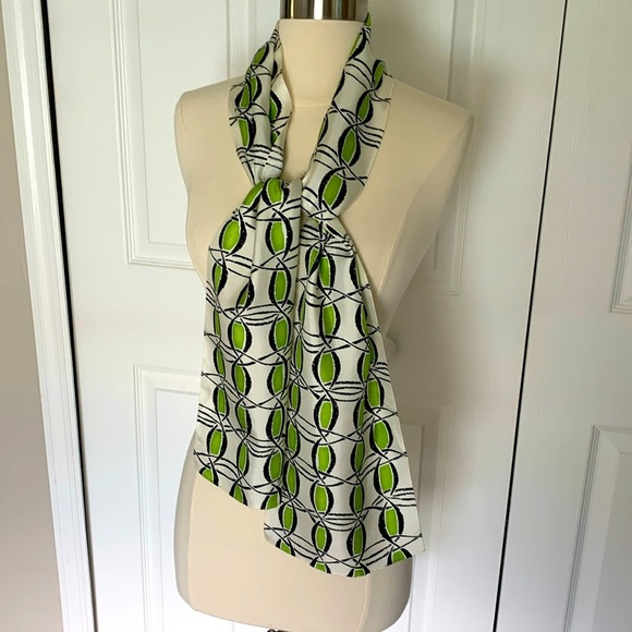 Accessories - Cream, lime, green, and black silk scarf